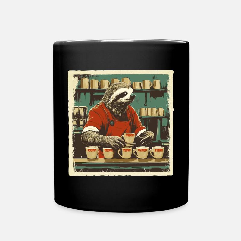 Faultier Barista – Kaffee ist mein Tempo - Tasse einfarbig - Schwarz