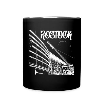 Rostock Skyline Stadionblick - Tasse einfarbig - Schwarz - Vorne
