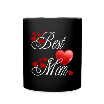 Best Mom, calligraphique avec des cœurs rouge - Mug uni - noir - Devant