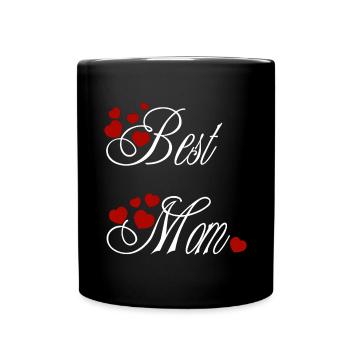 Best Mom, calligraphique avec des cœurs rouge - Mug uni - noir - Devant