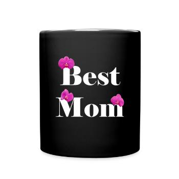 Best Mom, white with fuchsia orchids - Full Colour Mug - black - Front