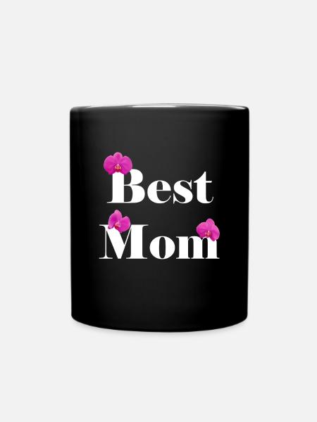 Beste mamma, hvit med fuchsia-orkideer - Ensfarget kopp - svart