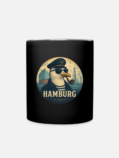 Captain Möwe – Hamburg Style - Tasse einfarbig - Schwarz