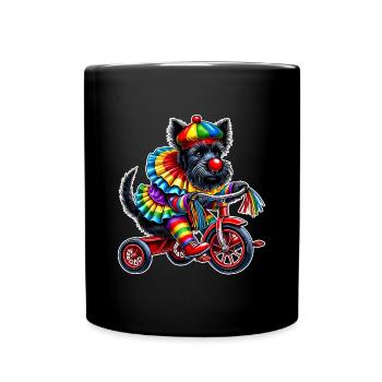 Clown Terrier auf Dreirad - Tasse einfarbig - Schwarz - Vorne
