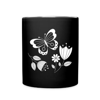 Papillon avec des fleurs - Mug uni - noir - Devant