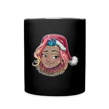 Whimsical Holiday Girl Illustration - Full Colour Mug - black - Front