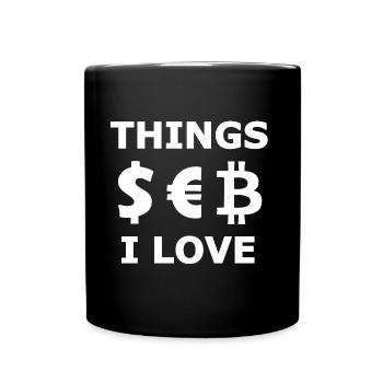 Dollar, Euro and Bitcoin - Full Colour Mug - black - Front