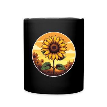 Tournesol doré coucher de soleil Art - Mug uni - noir - Devant