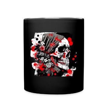 Totenschädel Splash Trash Polka Tattoo - Tasse einfarbig - Schwarz - Vorne