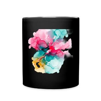 Abstract Watercolor Bloom: Vivid Color Explosion - Full Colour Mug - black - Front