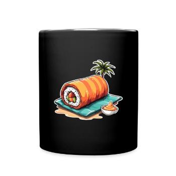 Rouleau de sushi tropical - Conception d’aliments de dessin animé amusant - Mug uni - noir - Devant