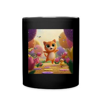 Le chaton saute à travers le royaume des fleurs - Mug uni - noir - Devant