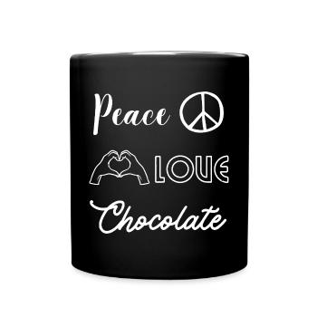 Peace, Love & Chocolate Chocolate Fan Humor - Full Colour Mug - black - Front