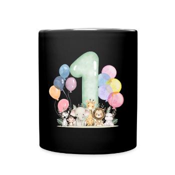 Erstes Geburtstag Tierwelt Ballon 1 - Tasse einfarbig - Schwarz - Vorne
