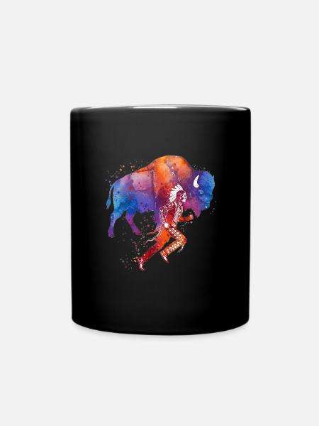 Aura d’aquarelle de buffle de coureur amérindien - Mug uni - noir