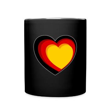 3D-Herz in Schwarz-Rot-Gold - Tasse einfarbig - Schwarz - Vorne