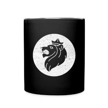 Lion of Judah Head in White Circle, Judaism - Full Colour Mug - black - Front
