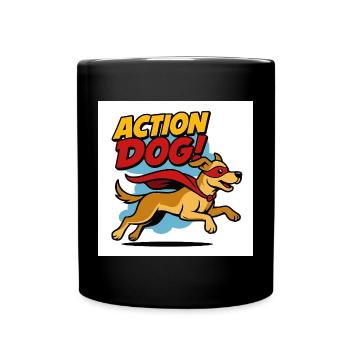 Action Hund Superheld - Tasse einfarbig - Schwarz - Vorne