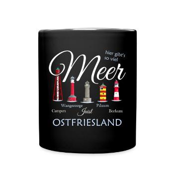 Viel Meer Pilsum, Borkum, Zeichnung Ostfriesland - Tasse einfarbig - Schwarz - Vorne