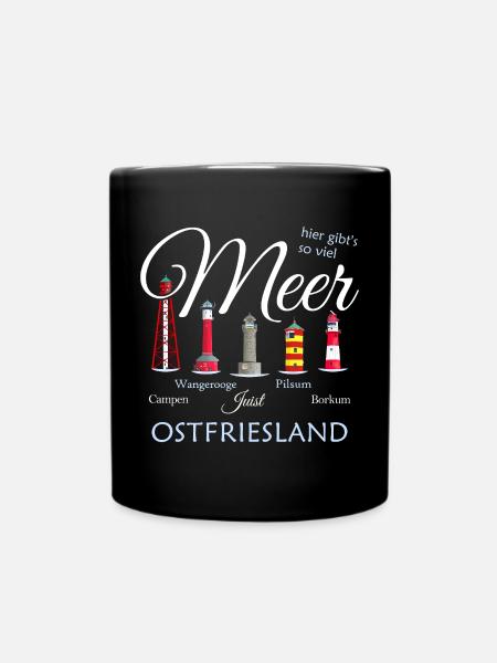 Viel Meer Pilsum, Borkum, Zeichnung Ostfriesland - Tasse einfarbig - Schwarz