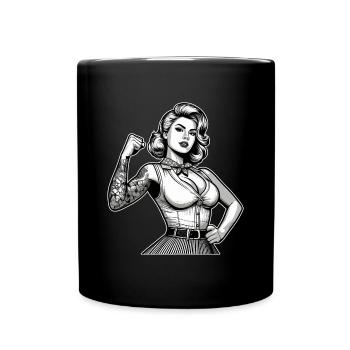 Strength Strong Woman Rockabilly Tattoo Gift - Full Colour Mug - black - Front