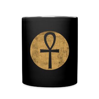Croix égyptienne Ankh dans cercle doré - Mug uni - noir - Devant