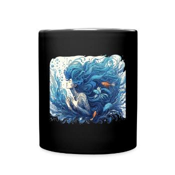 Sirène Sirène Cheveux Bleus Art Nouveau Cadeau - Mug uni - noir - Devant