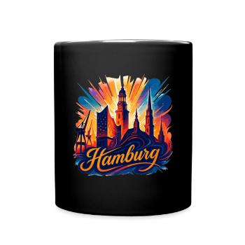 Hamburg Stadt Silhouette Perle am Wasser Geschenk - Tasse einfarbig - Schwarz - Vorne
