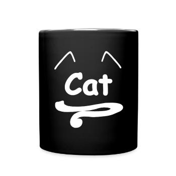 cat, sprüche, ohren, schwanz - Tasse einfarbig - Schwarz - Vorne
