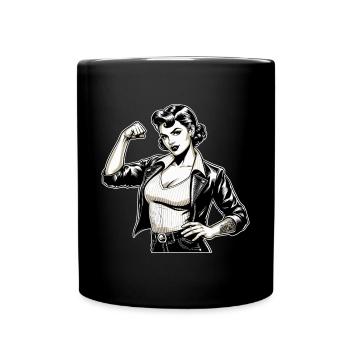 Starke Coole Frau Rockabilly Lederjacke Geschenk - Tasse einfarbig - Schwarz - Vorne