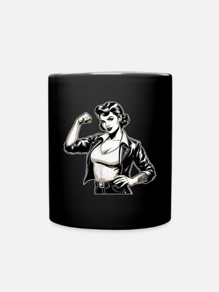 Starke Coole Frau Rockabilly Lederjacke Geschenk - Tasse einfarbig - Schwarz