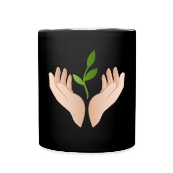 Mains avec la plante – Durabilité Nature Motif - Mug uni - noir - Devant