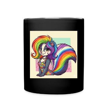 Regenbogenskunk im Kleid - Tasse einfarbig - Schwarz - Vorne