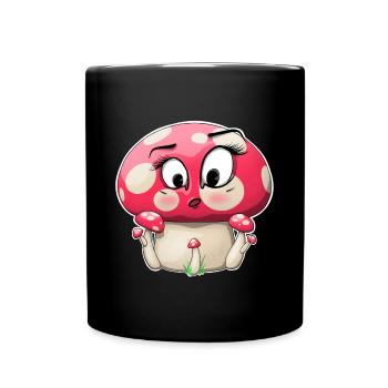 Cute Pink Mushroom Character Design - Full Colour Mug - black - Front