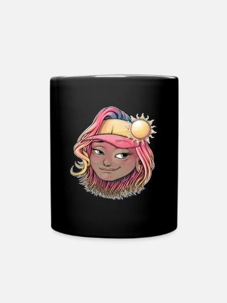 Sun-Kissed Boho Girl Illustration - Full Colour Mug - black