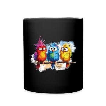 Bunte Vögel zeichnen Humor - Tasse einfarbig - Schwarz - Vorne