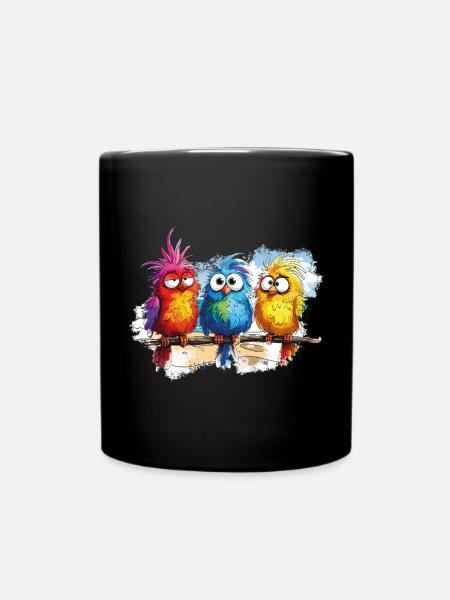 Bunte Vögel zeichnen Humor - Tasse einfarbig - Schwarz