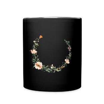 Couronne de fleurs sauvages boho personnalisable - Mug uni - noir - Devant