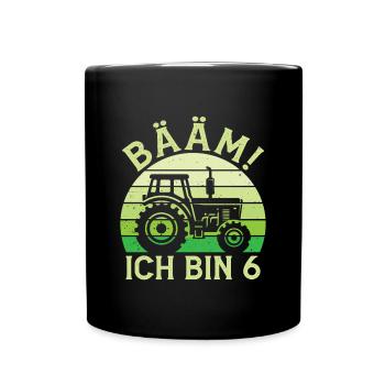Ich bin 6 Jahre Drei Junge 6. Geburtstag Traktor - Tasse einfarbig - Schwarz - Vorne
