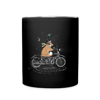 Abenteuer-Fuchs auf Motorrad im Sternenuniversum - Tasse einfarbig - Schwarz - Vorne