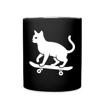 Coole Katze Skateboarder Silhouette Minimalistisch - Tasse einfarbig - Schwarz - Vorne