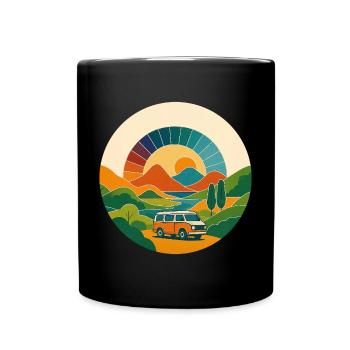 Paysage rétro avec fourgonnette – Voyage au soleil Arc - Mug uni - noir - Devant