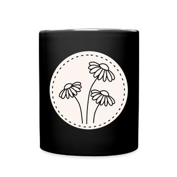 Daisy Line Art – Floral Motif Circle - Full Colour Mug - black - Front