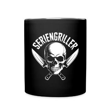 Seriengriller Skull mit Küchenmessern - Tasse einfarbig - Schwarz - Vorne
