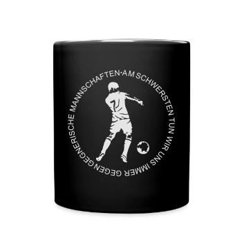 Fussballspieler mit Ball - Tasse einfarbig - Schwarz - Vorne