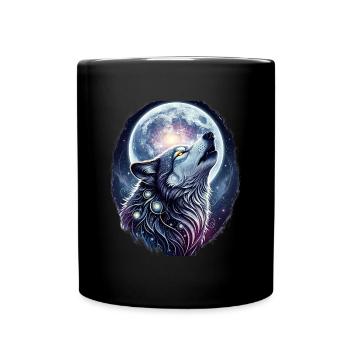 Mystischer Wolf im Mondlicht - Tasse einfarbig - Schwarz - Vorne