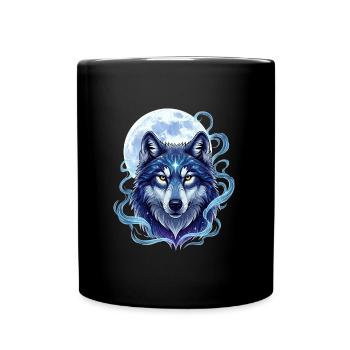 Mystischer Wolf mit Mondschein-Hintergrund - Tasse einfarbig - Schwarz - Vorne