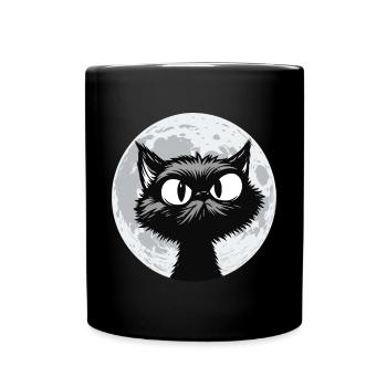 Mondkatze Mitternacht - Tasse einfarbig - Schwarz - Vorne