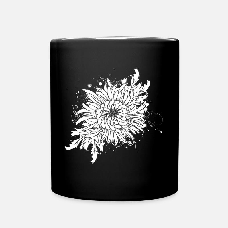 weiße Chrysantheme - Tasse einfarbig - Schwarz