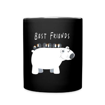 Best Friends Eisbär mit Pinguinen - Freunde - Tasse einfarbig - Schwarz - Vorne